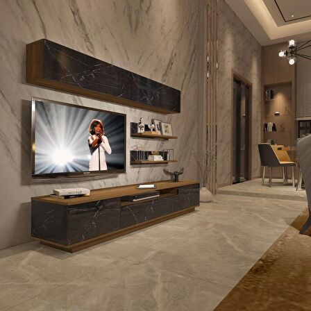 Decoraktiv Trendstyle 5S Mdf Tv Ünitesi Tv Sehpası - Pera - Siyah Mermer
