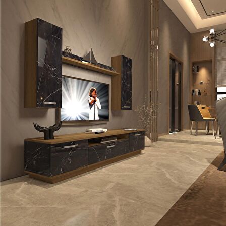 Decoraktiv Trendstyle 5D Mdf Tv Ünitesi Tv Sehpası - Pera - Siyah Mermer