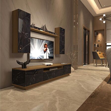 Decoraktiv Trendstyle 5DS Mdf Tv Ünitesi Tv Sehpası - Pera - Siyah Mermer