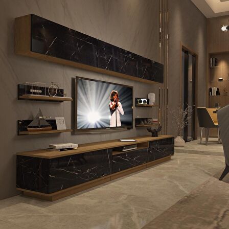 Decoraktiv Trendstyle 8YS Mdf Tv Ünitesi Tv Sehpası - Pera - Siyah Mermer
