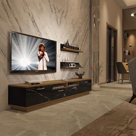 Decoraktiv Trendstyle 220R Mdf Tv Ünitesi Tv Sehpası - Pera - Siyah Mermer