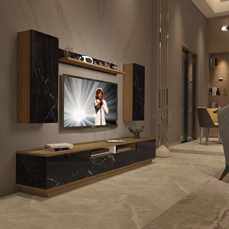 Decoraktiv Trendstyle 5220DS Mdf Tv Ünitesi Tv Sehpası - Pera - Siyah Mermer