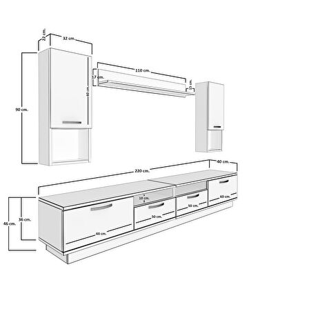 Decoraktiv Trendstyle 5220DA Mdf Tv Ünitesi Tv Sehpası - Pera - Siyah Mermer