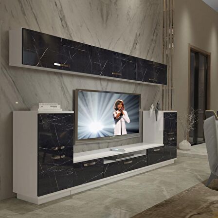 Decoraktiv Trendstyle 9 Slm Tv Ünitesi Tv Sehpası - Beyaz - Siyah Mermer