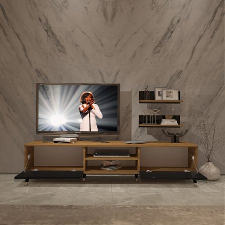 Decoraktiv Eko 4 Mdf Dvd Gold Tv Ünitesi Tv Sehpası - Pera Siyah