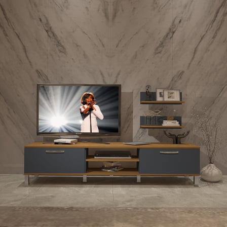 Decoraktiv Eko 4 Mdf Dvd Krom Ayaklı Tv Ünitesi Tv Sehpası - Pera Antrasit