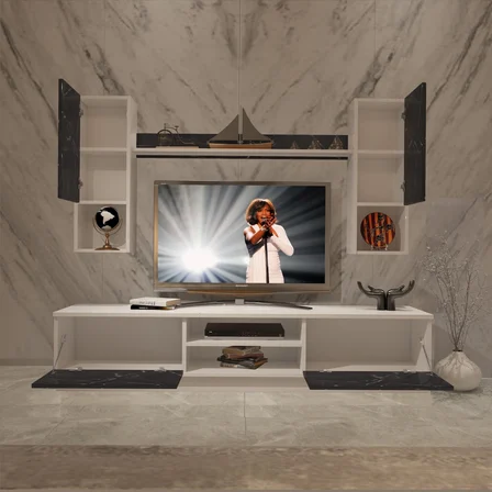 Decoraktiv Eko 5dab Mdf Dvd Tv Ünitesi Tv Sehpası - Beyaz Siyah Mermer