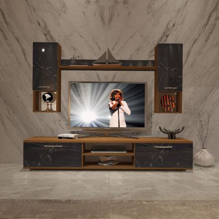 Decoraktiv Eko 5da Mdf Dvd Tv Ünitesi Tv Sehpası - Ceviz Siyah Mermer