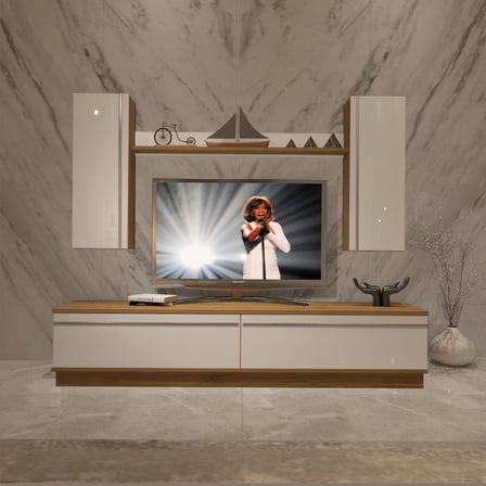 Decoraktiv Eko 5db Mdf Std Tv Ünitesi Tv Sehpası - Pera Beyaz