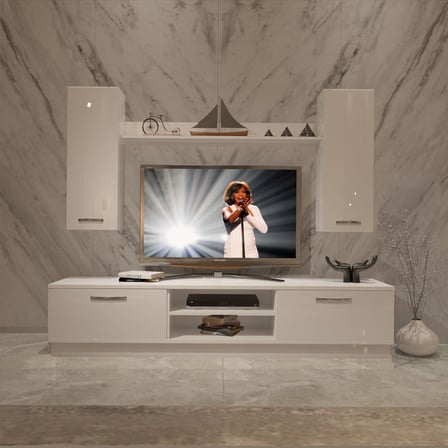 Decoraktiv Eko 5db Mdf Dvd Tv Ünitesi Tv Sehpası - Parlak Beyaz
