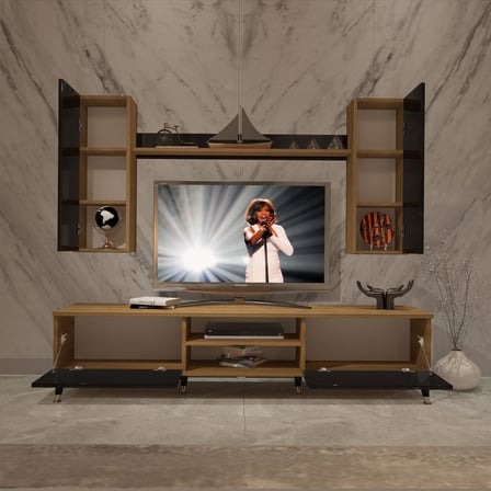 Decoraktiv Eko 7 Mdf Dvd Gold Tv Ünitesi Tv Sehpası - Pera Siyah