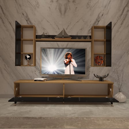 Decoraktiv Eko 7 Mdf Std Gold Tv Ünitesi Tv Sehpası - Pera Siyah