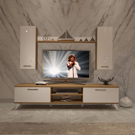Decoraktiv Eko 7 Mdf Dvd Retro Tv Ünitesi Tv Sehpası - Pera Beyaz