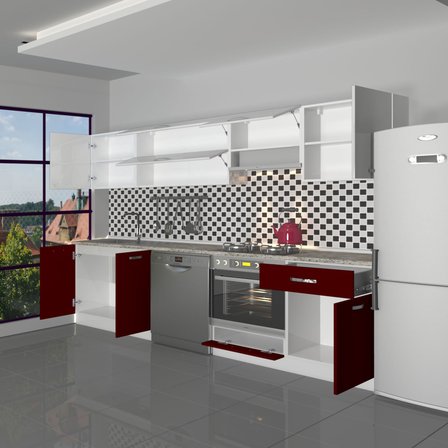 Decoraktiv Elite 280y Ankastre Fırın Modüllü Mdf Hazır Mutfak Dolabı - Tezgah Dahil - Bordo Beyaz
