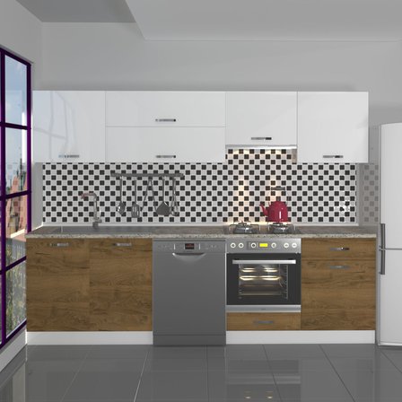 Decoraktiv Elite 280y Ankastre Fırın Modüllü Mdf Hazır Mutfak Dolabı - Tezgah Dahil - Pera Beyaz