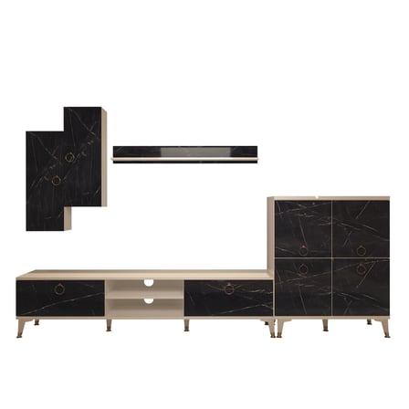 Decoraktiv Eko 6 Mdf Dvd Gold Tv Ünitesi Tv Sehpası - Beyaz Siyah Mermer