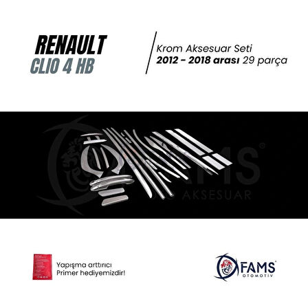 Renault Clio 4 Hb Krom Aksesuar Seti 8 Ürün 29 Parça 2012-2018 Arası Uyumlu Paslanmaz Çelik