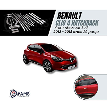 Renault Clio 4 Hb Krom Aksesuar Seti 8 Ürün 29 Parça 2012-2018 Arası Uyumlu Paslanmaz Çelik