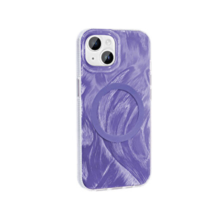 Gpack Apple iPhone 14 Kılıf Kenarları Tırtıklı Fırça Boya Desenli Magsafeli Palet Kapak