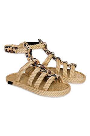 Nomadic Republic Serengeti Kadın Bej Leopar Sandalet SRGLEO-12