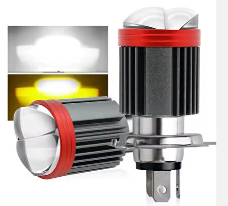 MOTOYEL H4 LED SARI BEYAZ ÇİFT RENK MERCEKLİ
