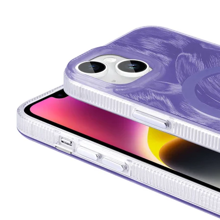 Gpack Apple iPhone 15 Plus Kılıf Kenarları Tırtıklı Fırça Boya Desenli Magsafeli Palet Kapak