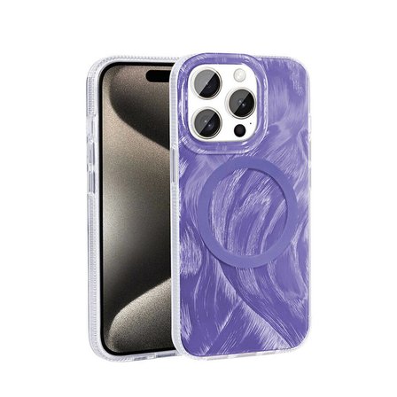 Gpack Apple iPhone 15 Pro Kılıf Kenarları Tırtıklı Fırça Boya Desenli Magsafeli Palet Kapak