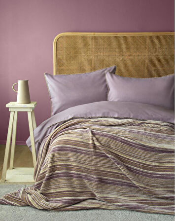 AP Çift Kişilik Lizbon Lila Yatak Örtülü Nevresimli Set