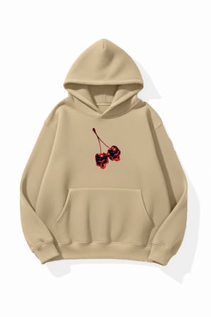 Unisex Yumuşak Dokulu Metal Kiraz Baskılı Tasarım Oversize 3 İplik Hoodie Sweatshirt