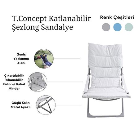 T.Concept Konforlu Katlanabilir, Yıkanabilir Kılıf, Metal Kamp Sandalye Turkuaz Renk