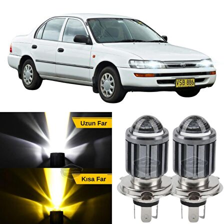 Toyota Corolla AE101 Efsane Kasa 1991-1998 Uyumlu Mercekli Far Ampulü Led Xenon Çift Renk Sarı-Beyaz Far Şimşek Etkili CSP Led Lamba Uzun Kısa 2 Adet Takım