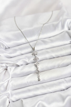 316L Çelik Zincir Gümüş Renk Güneş ve Enerji Model Kadın Y Kolye