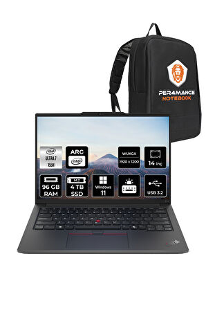 Lenovo ThinkPad E14 Ultra7 155H 96GB DDR5 4TB SSD 14'' FHD+ W11P Dizüstü Bilgisayar & PER4 ÇANTA