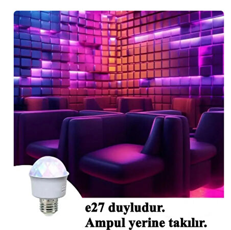 E27 Duy Renkli Disko Ampülü Disco Topu Led Disko Ampul Yerine Takılır + Prize Takılan e27 Duy Hediye