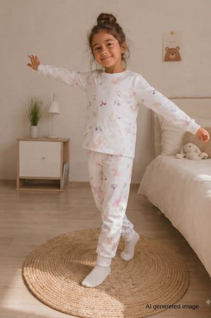 Kız Çocuk Yeni sezon Pamuklu  Desenli Pijama Takım TKM1021