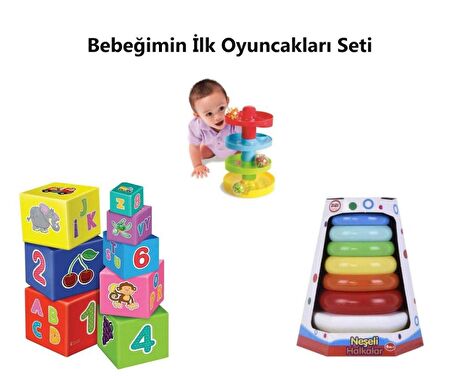 Bebeğimin İlk Oyuncakları Seti - Zuzu Yağmur Damlası - Zuzu Neşeli Halkalar - Denge Kule Oyunu