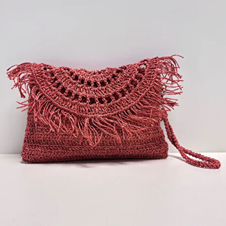 Uretti - Semiha 5931 El Yapımı Kağıt İpten Kadın Clutch Çanta / Mercan