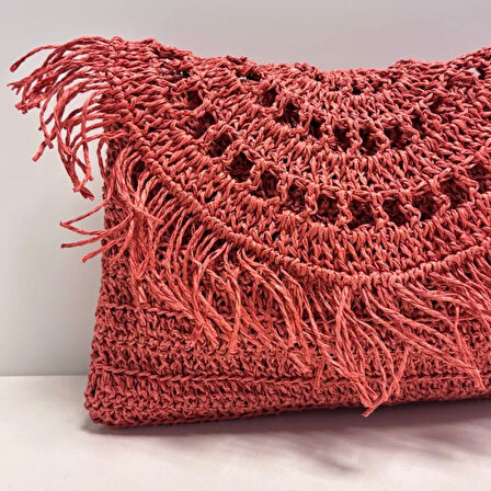 Uretti - Semiha 5931 El Yapımı Kağıt İpten Kadın Clutch Çanta / Mercan