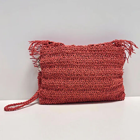 Uretti - Semiha 5931 El Yapımı Kağıt İpten Kadın Clutch Çanta / Mercan