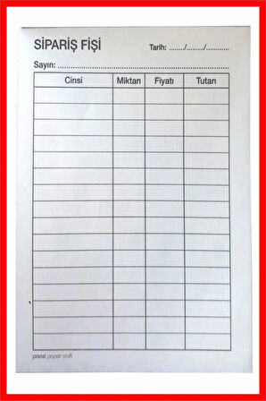 Pastel Sipariş Fişi  10x14cm Otokopili 1 Asıl 1 Suret 2 Nüsha  288 Adet (Cep Tipi - Küçük Boy)