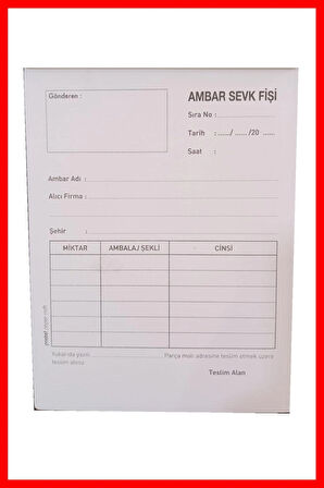 Ambar Sevk Fişi 14x20 cm boyutunda 2/50 Otokopili 1 Asıl 3 Suret 4 Nüsha 2 Adet