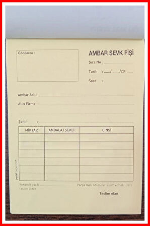 Ambar Sevk Fişi 14x20 cm boyutunda 2/50 Otokopili 1 Asıl 3 Suret 4 Nüsha 96 Adet