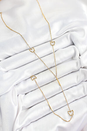 316L Çelik Kelebek Figürlü Y Model Gold Renk Kadın Kolye