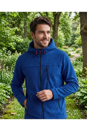 Luxic Core Kapüşonlu Polar Ceket Erkek Mavi Fermuarlı Outdoor 3 Cepli 3XL