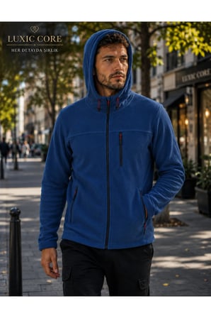 MAVİ Kapüşonlu mavi Polar 3 Cepli Fermuarlı Sıcak Tutan Kışlık Outdoor Hoodie Günlük StilPro