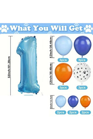 MAVİ RAKAMLI PATİ BALONLU YAŞ BALON SET