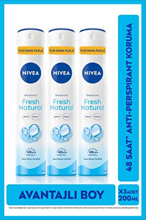 Nivea Kadın Sprey Deodorant Fresh Natural Ter Kokusuna Karşı 48 Saat Deodorant Koruması 200mlx3adet