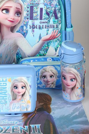 Dekomus Lisanslı Elsa Frozen Snow Crystal Collection Büyük Boy Okul,Beslenme ve Kalem Çantası,Beslenme Kabı,Matara,Beslenme Örtüsü Seti