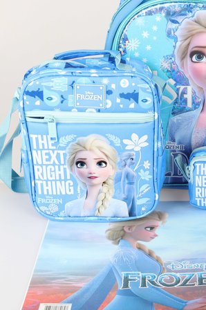 Dekomus Lisanslı Elsa Frozen Ice Glow Colleciton Büyük Boy Okul Çantası,Beslenme Çantası,Kalem Çantası ve Beslenme Örtüsü Seti