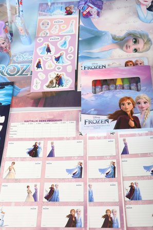 Dekomus Lisanslı Elsa Frozen Ice Glow Colleciton 32 Parça Full Kırtasiye Seti Kalem Çantası,Saplı Klasör,Beslenme Kabı,Matara